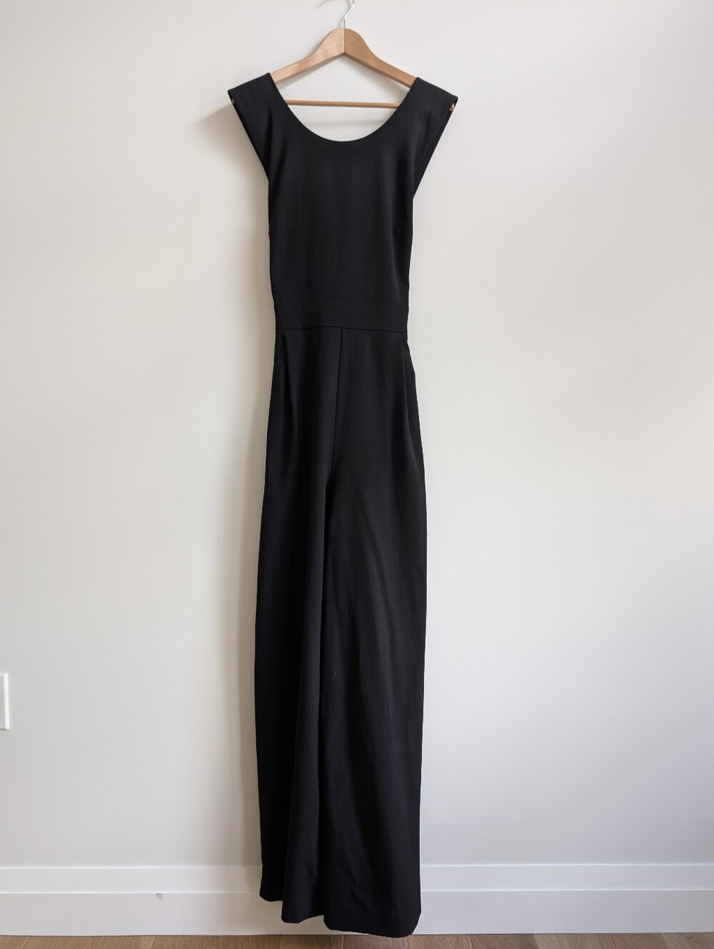 NWT COS 100% Wool Crossback Wide Leg Long Black Sleeveless Jumpsuit Size 12